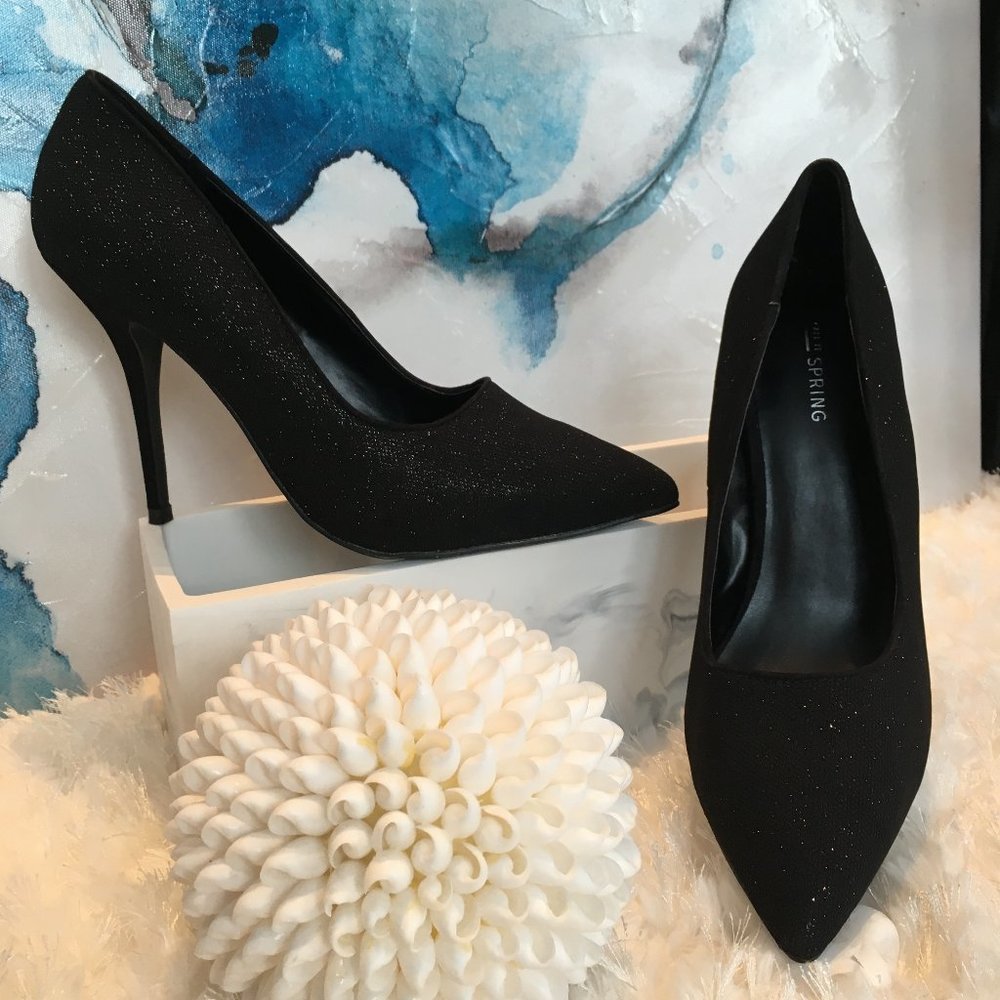 Call It Spring Black Glitter Pointed Toe Stiletto Heels